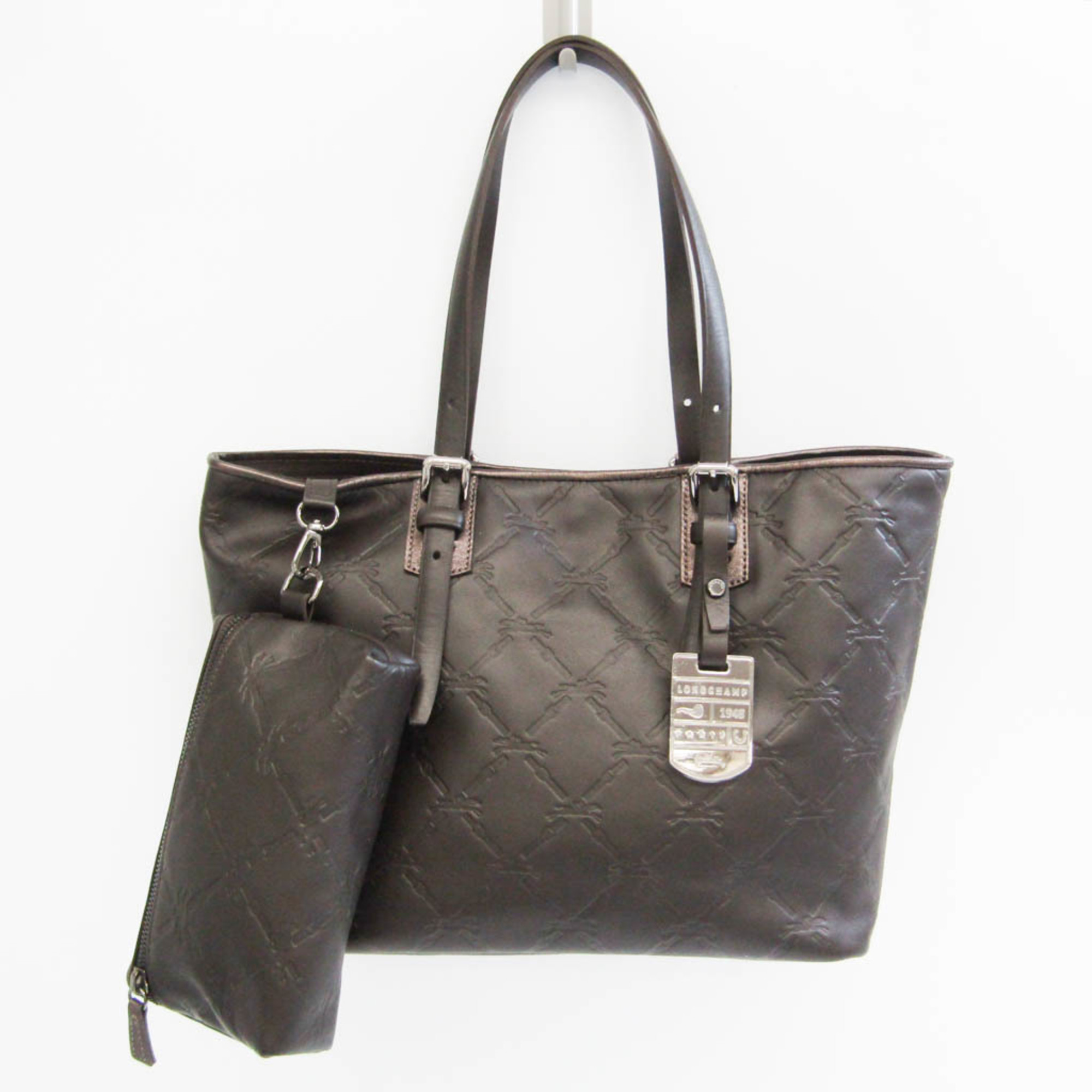 Longchamp 1524 746 813 Women's Leather Tote Bag Dark Brown